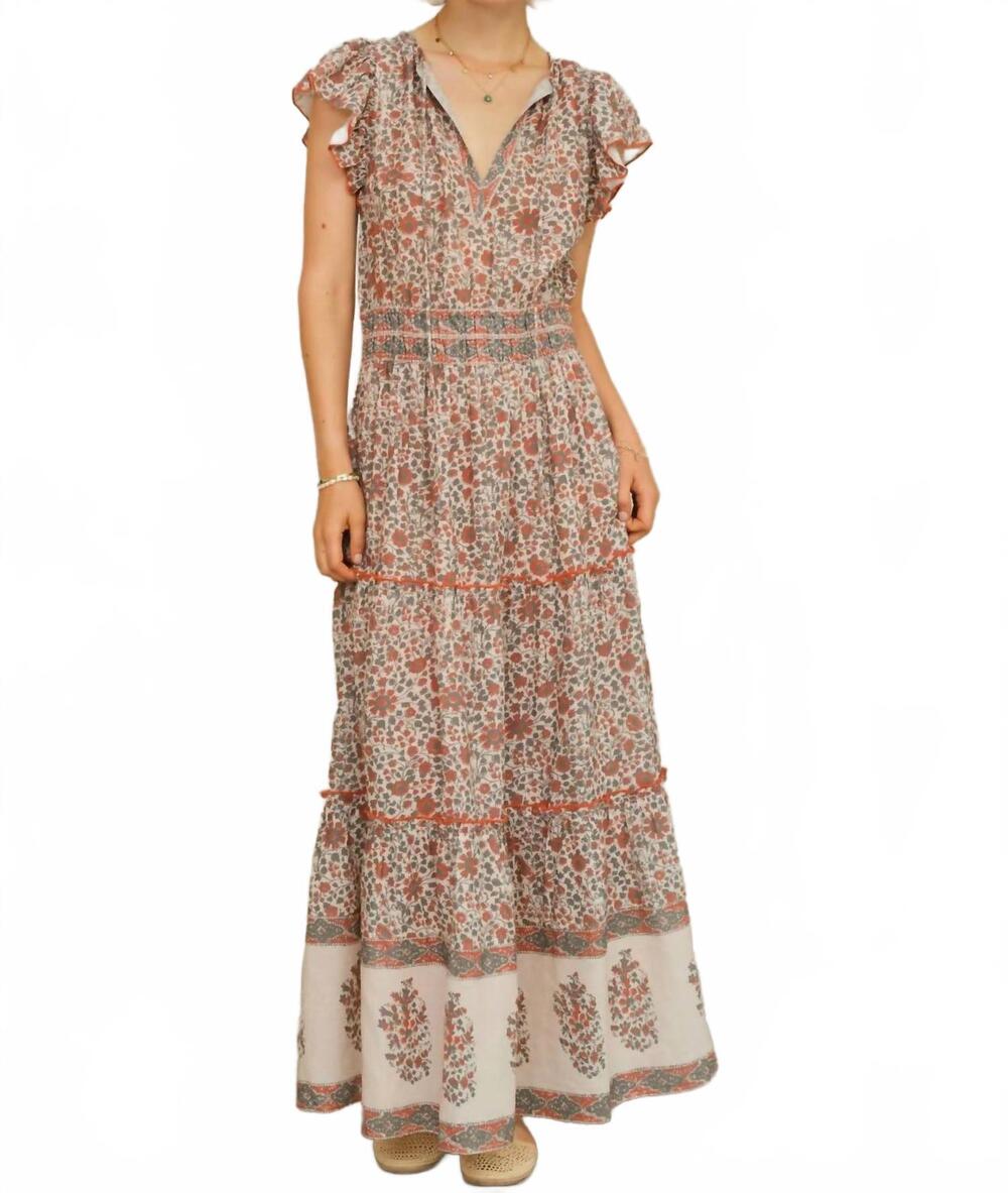 NEW M.A.B.E. della print maxi dress in rust/khaki